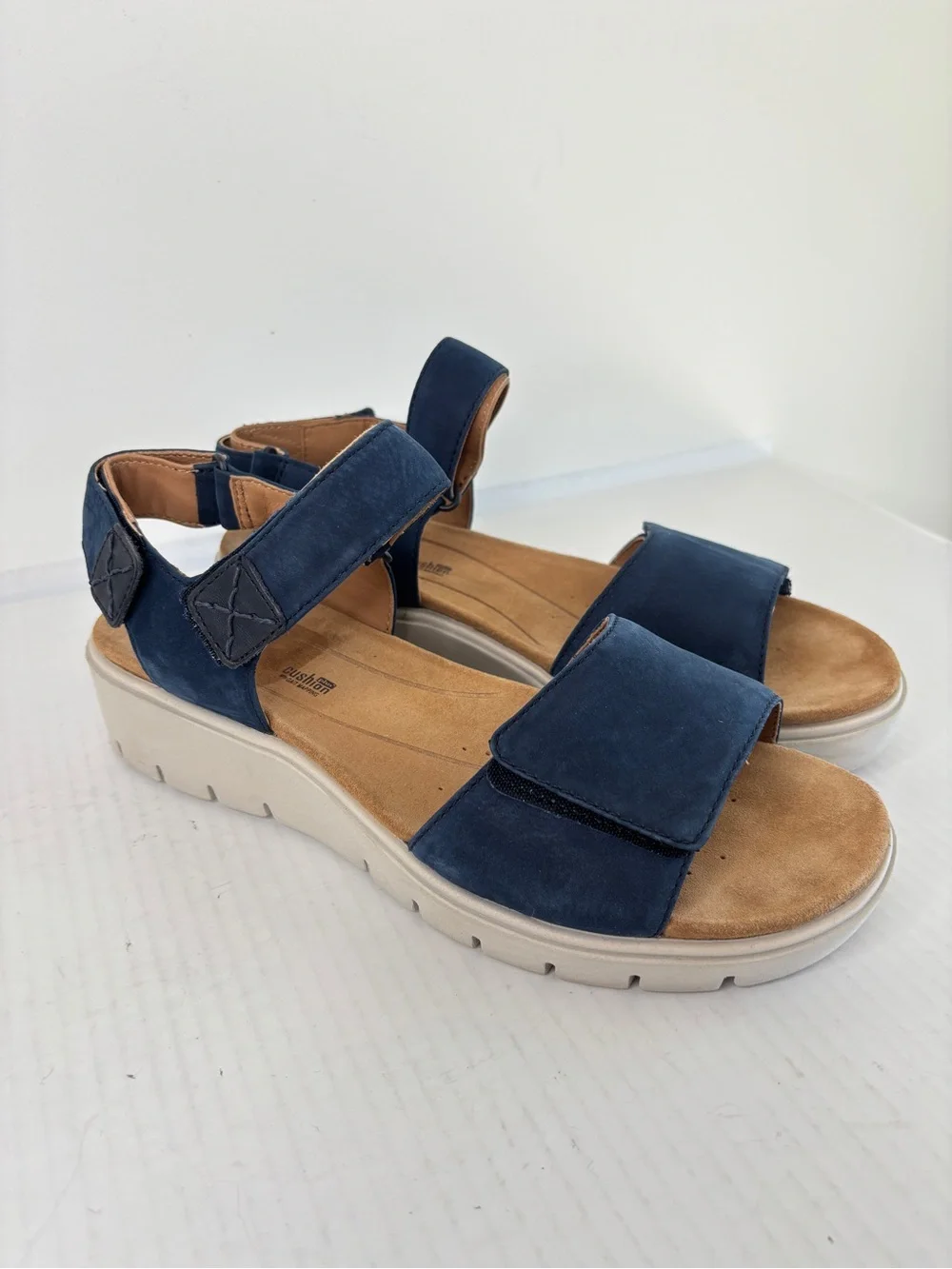 Clarks Un Karely Bay Slingback Comfort Sandals Sz 10 Ankle Strap Adjustable Navy